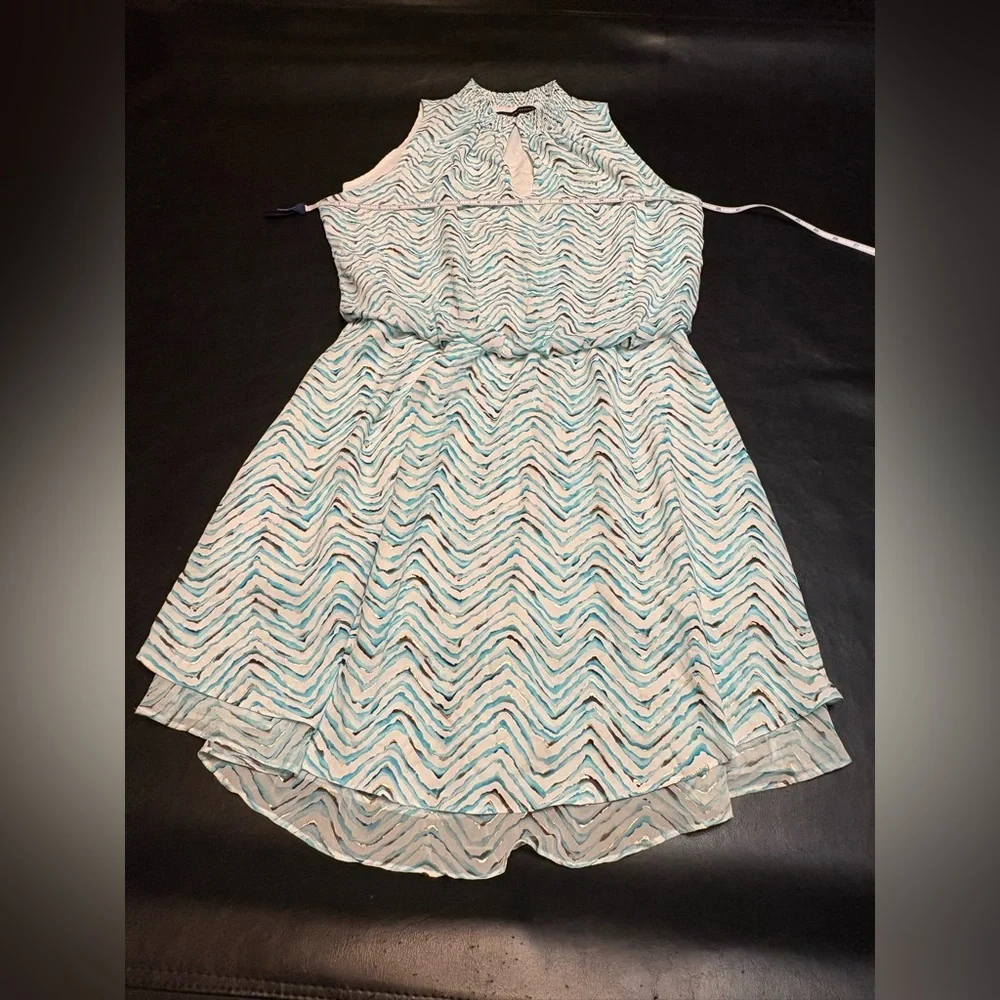 White House Black Market Wm Dress Printed Smock Sleeveless Blue High Neck Size M - Picture 8 of 11
